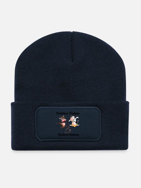 Fröhliche Kühe und Stier auf Kaffeehintergrund - Recycelte Patch Beanie - French Navy