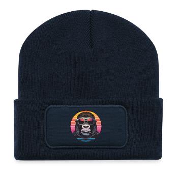 Cool Gorilla mit Sonnenbrille im Retro-Stil - Recycelte Patch Beanie - French Navy - Vorne