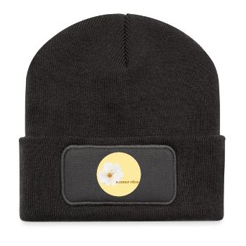 Sommer Vibes Blüten Design - Recycelte Patch Beanie - Dunkelgrau - Vorne