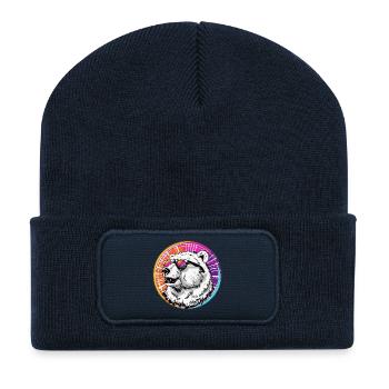 Bär mit Sonnenbrille im Neon-Design - Recycelte Patch Beanie - French Navy - Vorne