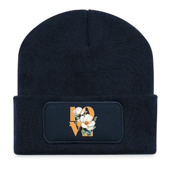 Elegantes Magnolien-Blumen-Design - Recycelte Patch Beanie - French Navy - Vorne