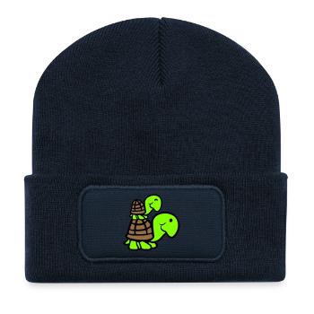 2 tortues Piggyback Maman Papa Enfant Chevauchant Mignon - Beanie recyclé à patch - bleu marine - Devant