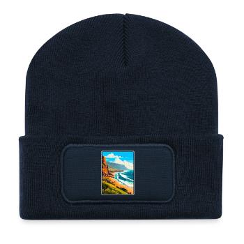 Affiche de voyage à Fuerteventura, Espagne, paysage urbain WPA - Beanie recyclé à patch - bleu marine - Devant