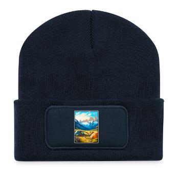 Paine Grande Chile Vintage-Reiseplakat Stadtbild - Recycelte Patch Beanie - French Navy - Vorne