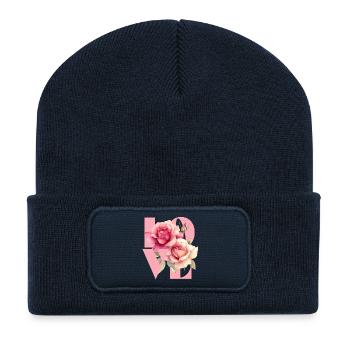 Design floral élégant de rose - Beanie recyclé à patch - bleu marine - Devant