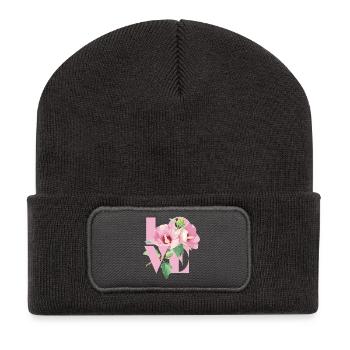 Lebendiges Hibiskus-Blumenherz-Design - Recycelte Patch Beanie - Dunkelgrau - Vorne