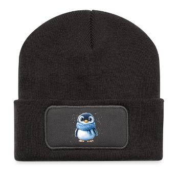 Süßer Winterpinguin in Blau - Recycelte Patch Beanie - Dunkelgrau - Vorne