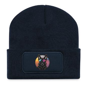 Cooler Hund mit Sonnenbrille - Recycelte Patch Beanie - French Navy - Vorne