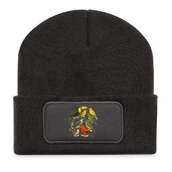 Série d'oiseaux colorés en aquarelle - Beanie recyclé à patch - charbon - Devant