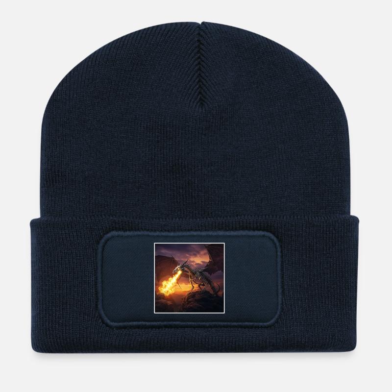Drachen-Skelett Feuergeist - Beanie recyclé à patch - bleu marine