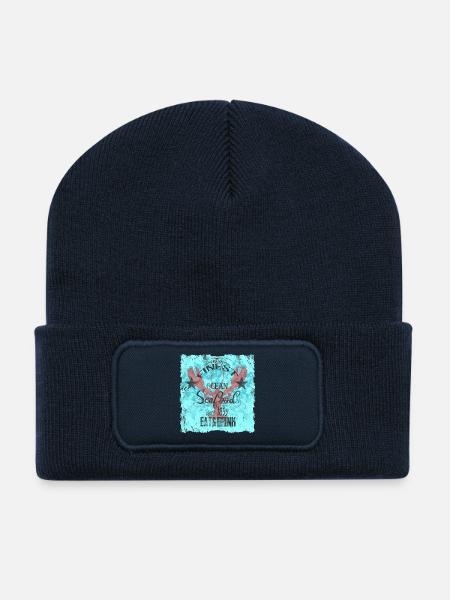 Ozeanisches Seafood-Design - Recycelte Patch Beanie - French Navy