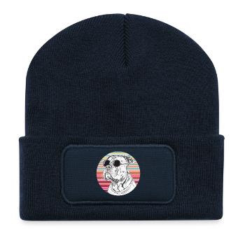 Cool Bulldog with Sunglasses - Recycled Patch Beanie - french navy - Front
