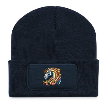 Heller geometrischer Pferdekopf - Recycelte Patch Beanie - French Navy - Vorne
