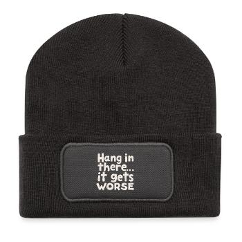 Bleib dran, es wird schlimmer - Recycelte Patch Beanie - Dunkelgrau - Vorne