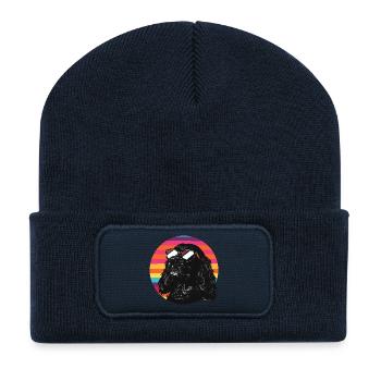 Schwarzer Hund mit Sonnenbrille - Recycelte Patch Beanie - French Navy - Vorne