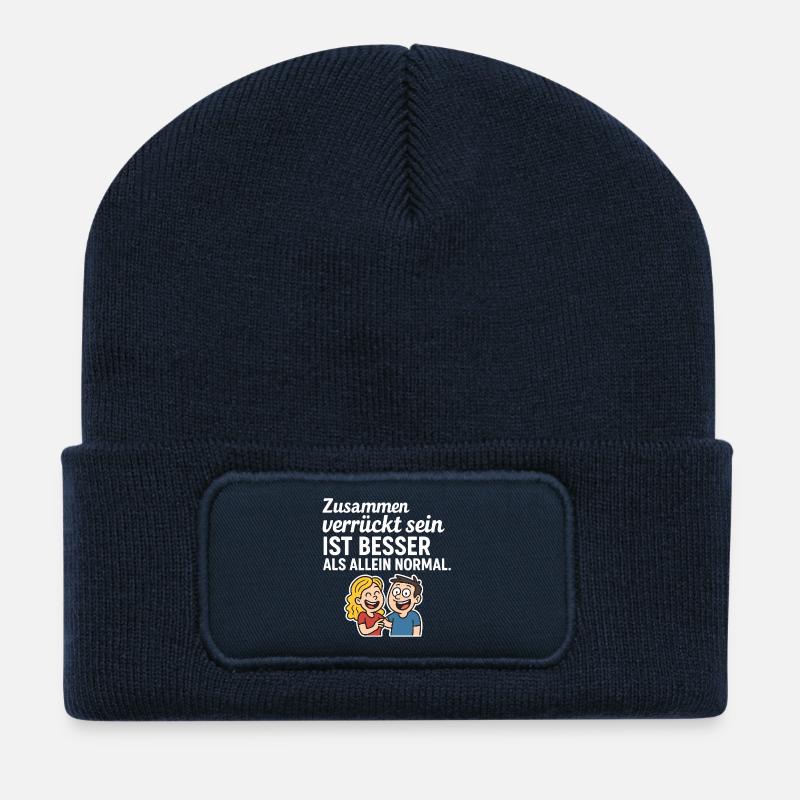 Humorvolles Zitat: Zusammen verrückt sein - Recycelte Patch Beanie - French Navy