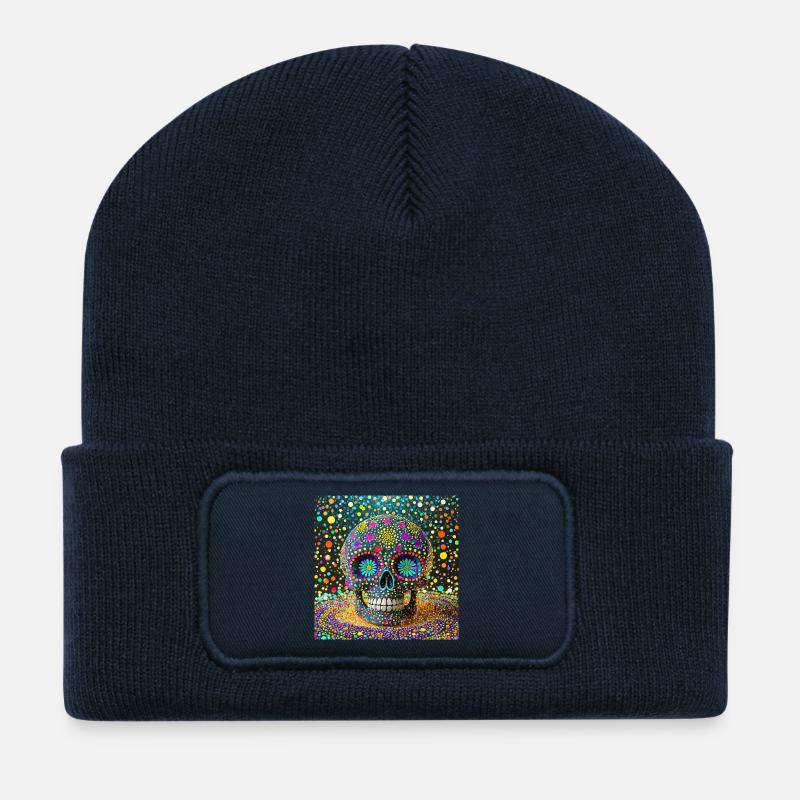  Dia de los Muertos Totenkopf - Recycelte Patch Beanie - French Navy