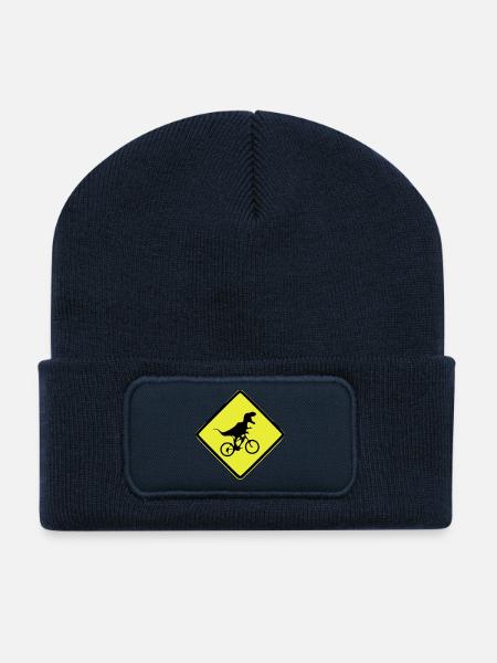 Signal de vélo T-Rex illustré - Beanie recyclé à patch - bleu marine