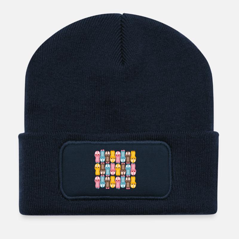 Niedliche Kawaiifigur Muster mit bunten Farben - Recycelte Patch Beanie - French Navy
