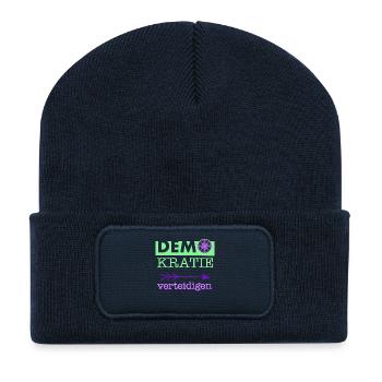 „Demokratie verteidigen“ grün lila violett Kompass - Recycelte Patch Beanie - French Navy - Vorne