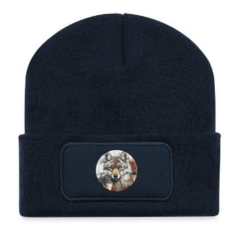 Wildes Wolfporträt in Aquarelloptik - Recycelte Patch Beanie - French Navy - Vorne