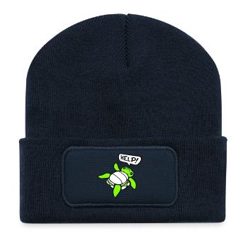 Schildkröte Rücken umgekippt hilflos Seite Help - Recycelte Patch Beanie - French Navy - Vorne