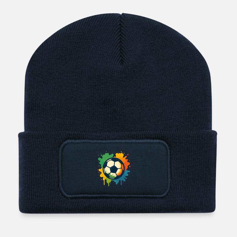 Colorful soccer splatter design - Recycled Patch Beanie - french navy