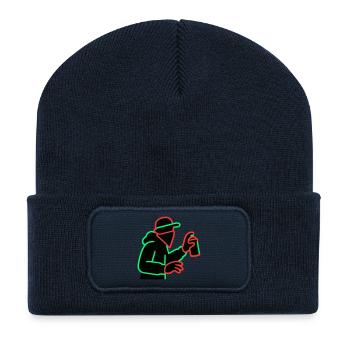 Neon Graffiti Sprayer Silhouette - Recycelte Patch Beanie - French Navy - Vorne