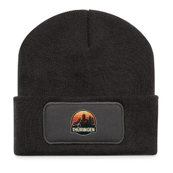 Insigne panoramique du château de Thuringe - Beanie recyclé à patch - charbon - Devant