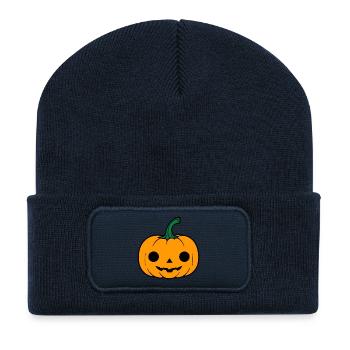 Kürbis Karikatur Halloween Druck - Recycelte Patch Beanie - French Navy - Vorne