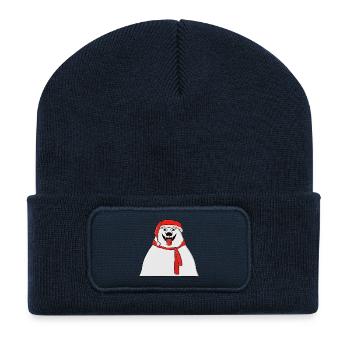 Festlicher Eisbär Weihnachtsmann Illustration - Recycelte Patch Beanie - French Navy - Vorne