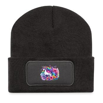 Rainbow Floral Unicorn - Recycled Patch Beanie - dark grey - Front