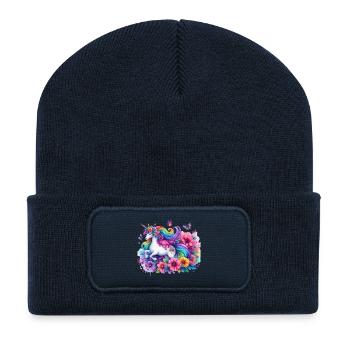 Regenbogen Blumen Einhorn - Recycelte Patch Beanie - French Navy - Vorne