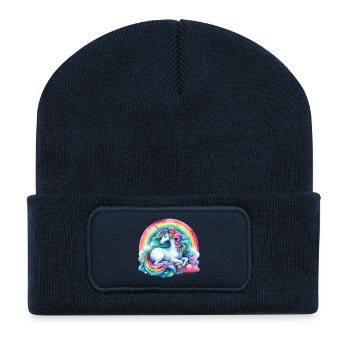 Licorne de rêve arc-en-ciel - Beanie recyclé à patch - bleu marine - Devant