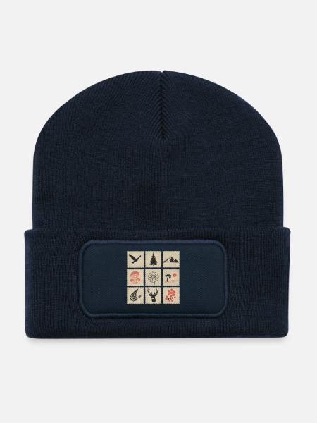 Natur Briefmarken Collage - Recycelte Patch Beanie - French Navy