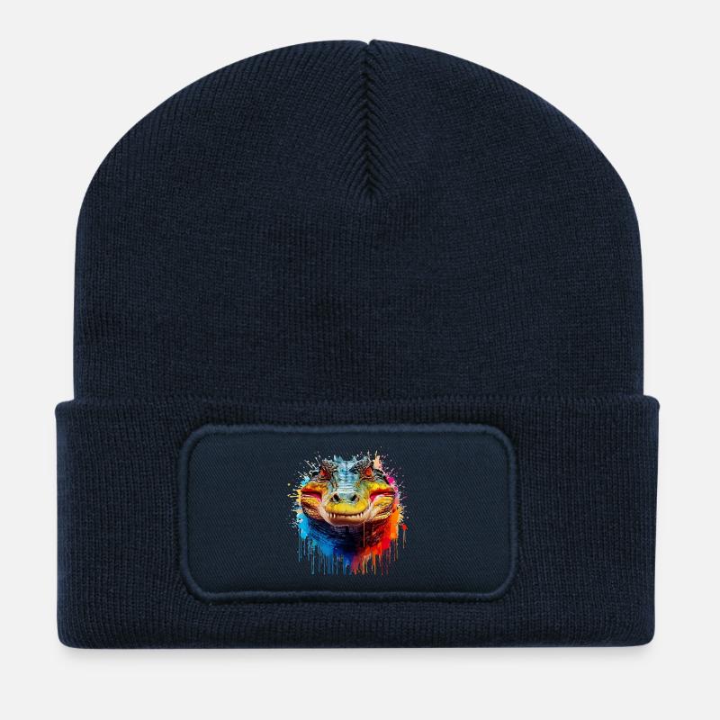 Bunter Krokodil Kopf Splash - Recycelte Patch Beanie - French Navy