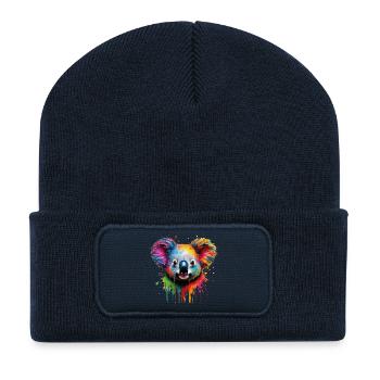 Rainbow Koala Watercolor - Recycled Patch Beanie - french navy - Front