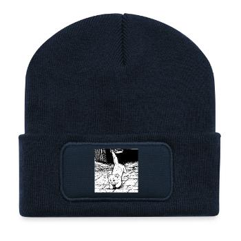 Katzenpfoten Blick unter Auto - Recycelte Patch Beanie - French Navy - Vorne
