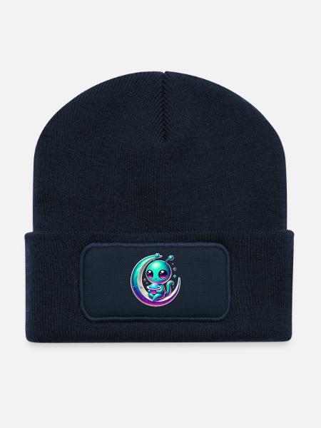 Alien Lulu on Lunar Crescent - Recycled Patch Beanie - french navy