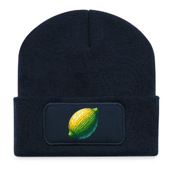 Citron abstrait en vert-jaune texturé - Beanie recyclé à patch - bleu marine - Devant