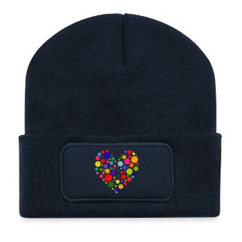 Colorful Circle Heart Pattern - Recycled Patch Beanie - french navy - Front
