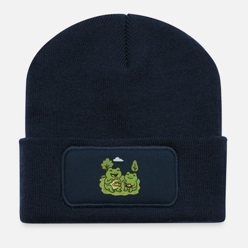 Pudding mit Gabel essen - Frösche - Recycelte Patch Beanie - French Navy