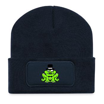Mr Frosch Sir Herr reich Monokel Brille Zylinder - Recycelte Patch Beanie - French Navy - Vorne