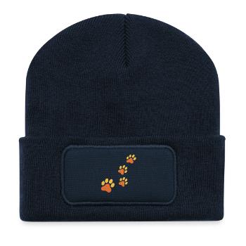 Trace d’empreinte de patte en orange - Beanie recyclé à patch - bleu marine - Devant