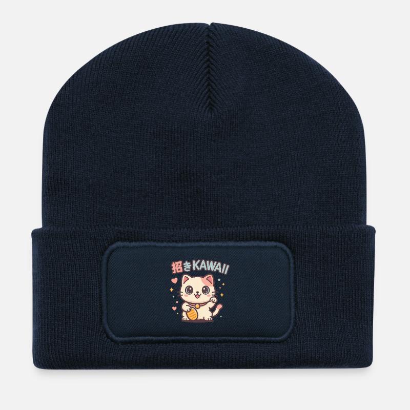 Kawaii Cat Invitation Luck - Recycled Patch Beanie - french navy