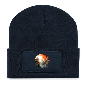 Orangene Mondlandschaft Festungen - Recycelte Patch Beanie - French Navy - Vorne