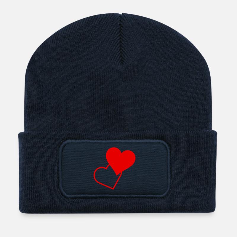 Red hearts - Recycled Patch Beanie - french navy