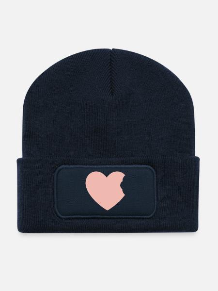 Rosa herz wo jemand abgebissen hat - Recycelte Patch Beanie - French Navy
