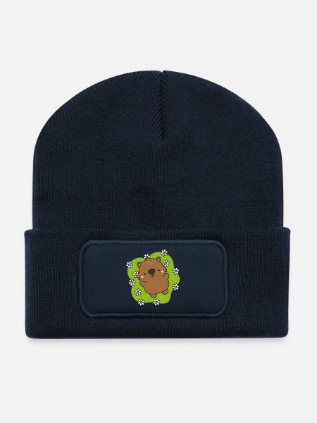 Cute beaver with a floral heart - Recycled Patch Beanie - french navy