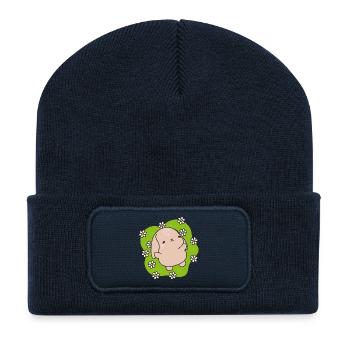Kawaii Rabbit Under Daisies - Recycled Patch Beanie - french navy - Front